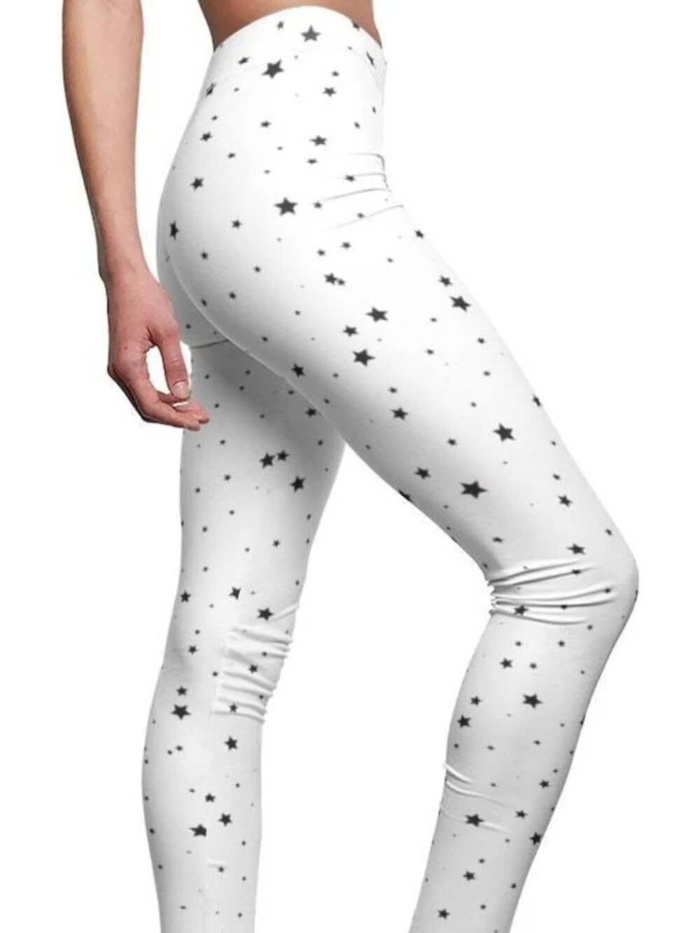 Strut This White with Black Star High Waist Leggings